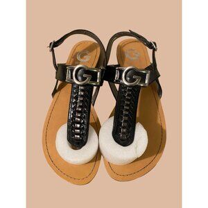 G by Guess Womens Sandals Size 9M Black Leather with Silver Buckle Decor Casual